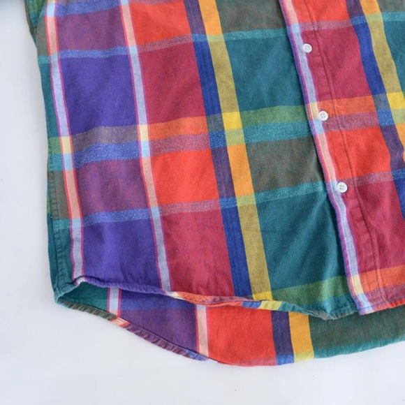 Vintage 90S Oakton Limited Teal And Red Checker Pattern Button  Down Shirt - Picture 7 of 10